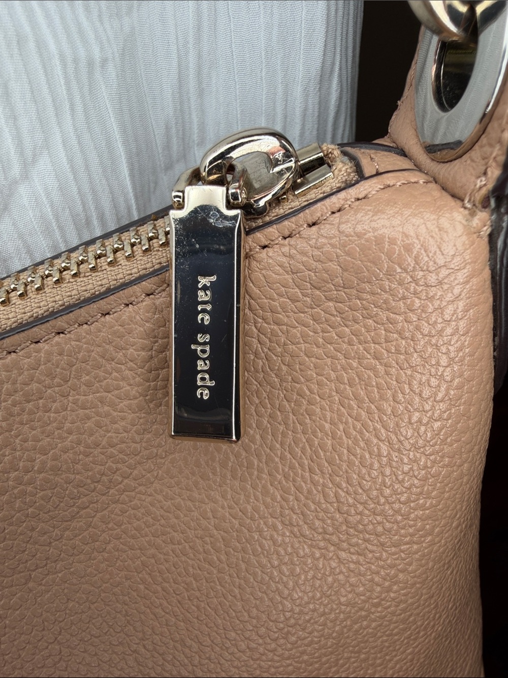 Kate Spade EUC tan pebble leather Crossbody bag W/ canvas adj stripe strap - Picture 14 of 16